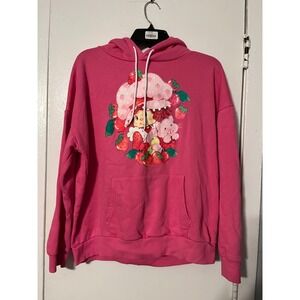 Strawberry Shortcake Pink Graphic Hoodie Women Large Double Sided Retro LF32409T